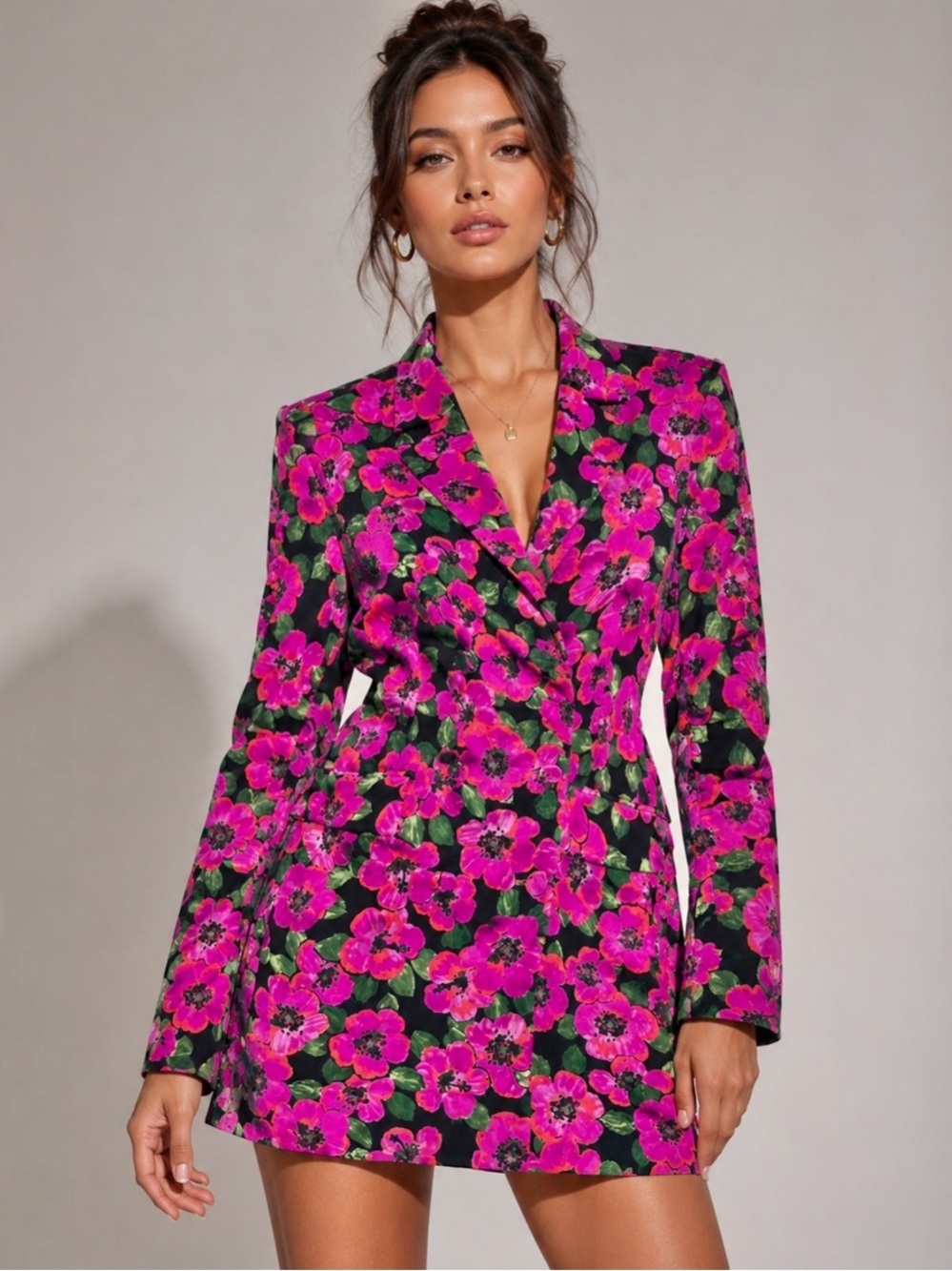 Zara Floral Tuxedo Style Mini Dress Blazer Jacket M